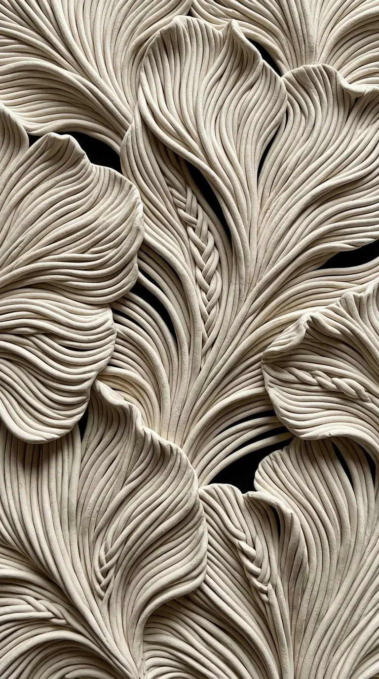 Intricate textured sculptural wall art featuring flowing organic patterns