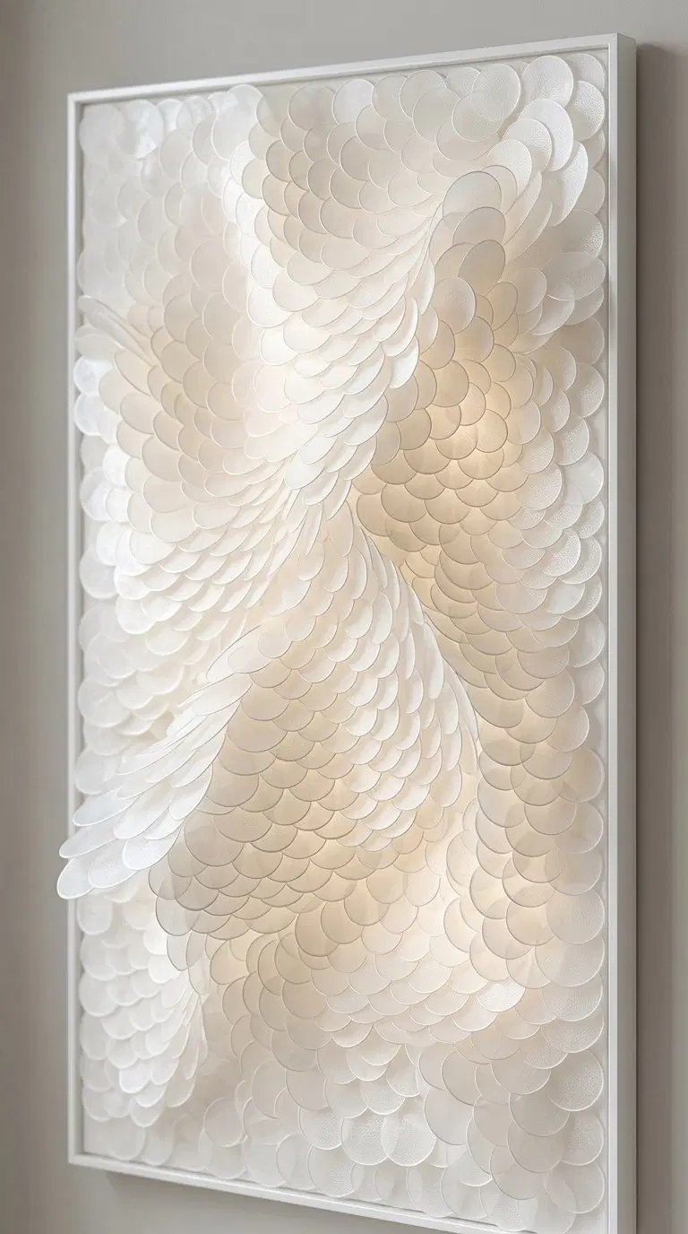 Minimalist Wall Art Featuring a Textured White Openwork Design
