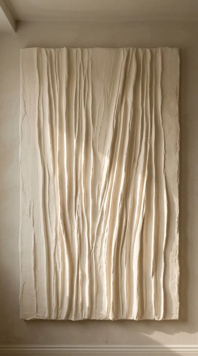 Minimalist abstract textured wall art sculpture with natural light