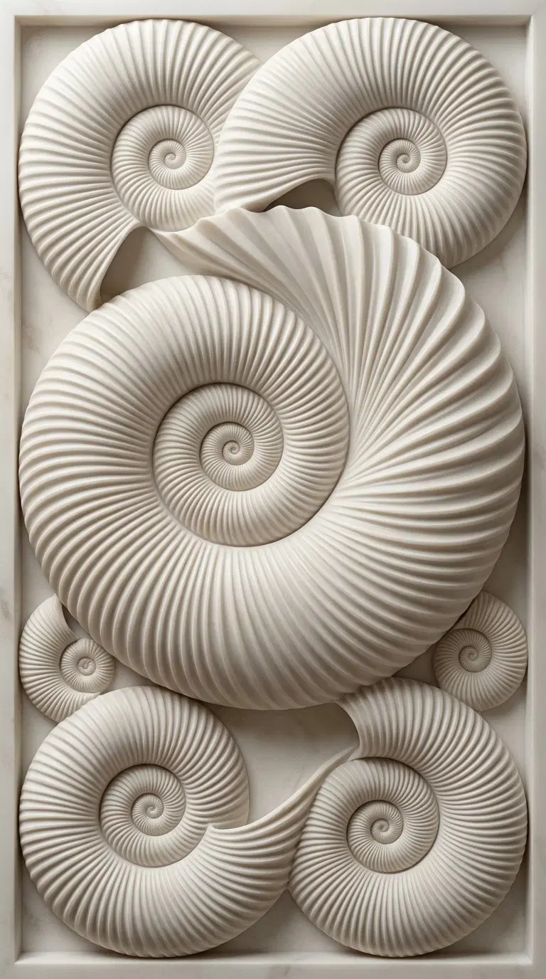 Minimalist Wall Art Featuring Detailed Spiral Shell Sculptures