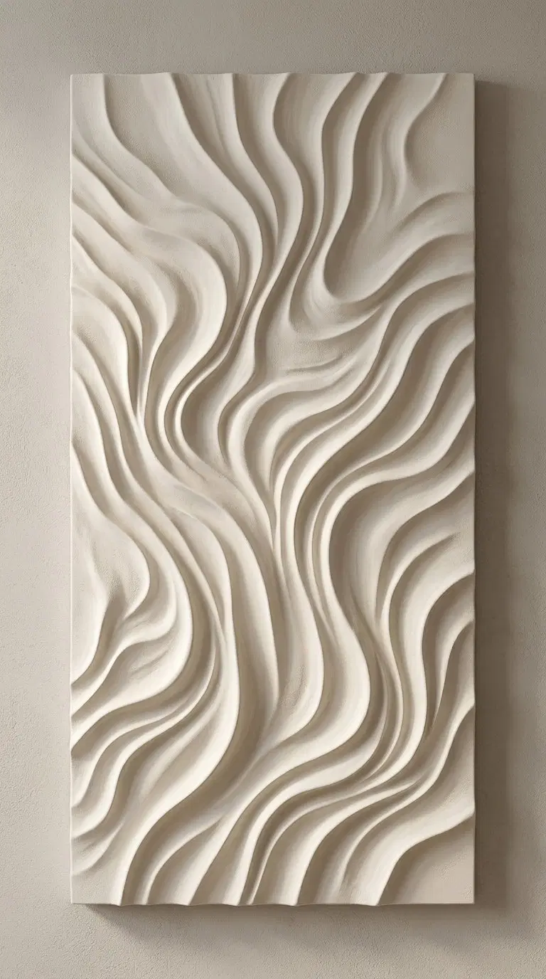 Minimalist wall sculpture with flowing organic textured patterns