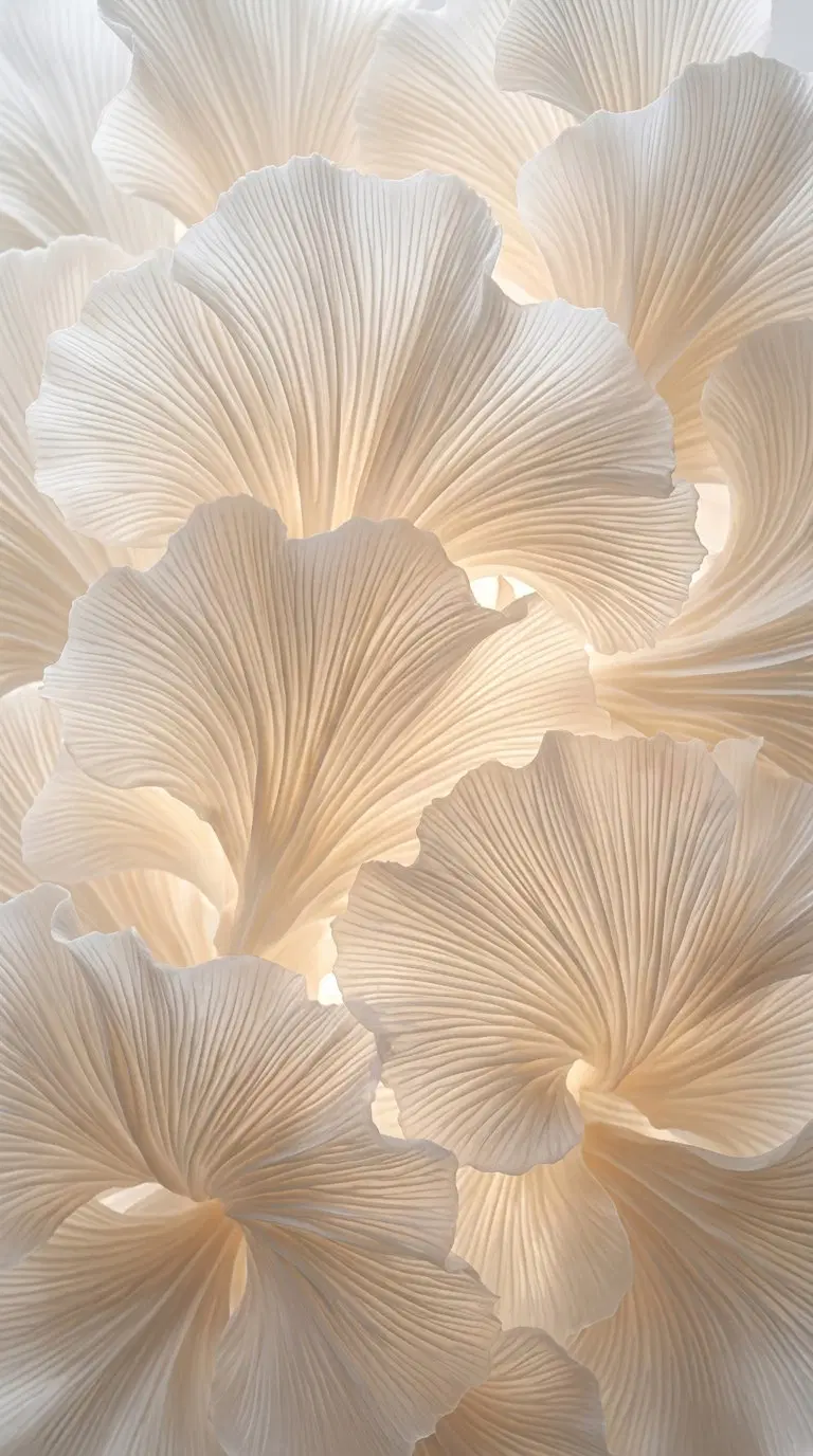 Soft neutral botanical art featuring delicate leaf-like patterns with gentle lighting