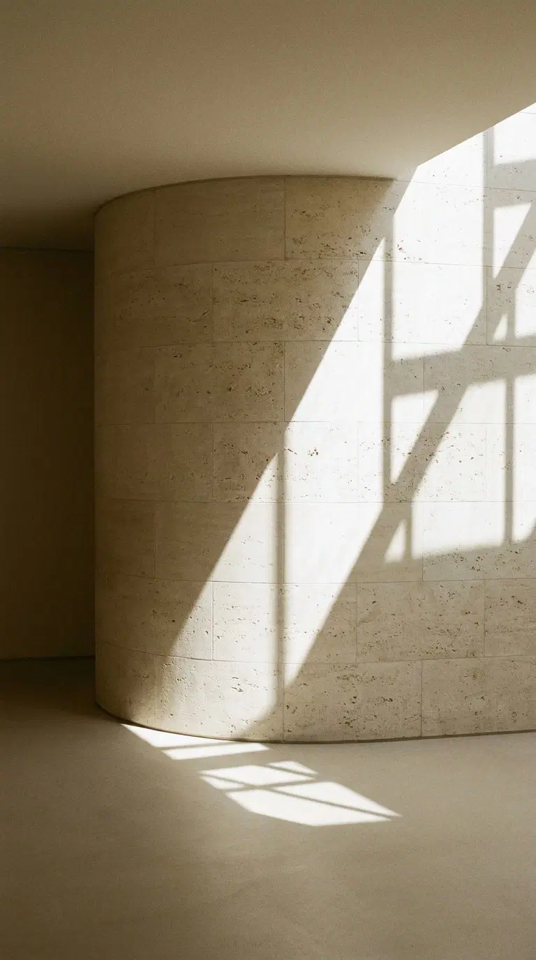 Minimalist wall art featuring soft shadows on textured stone wall