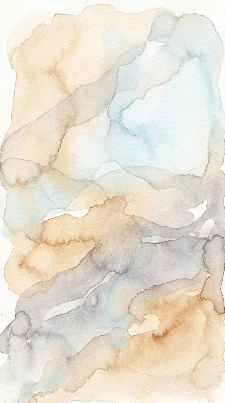 Soft muted abstract watercolor painting in beige, gray, and blue tones