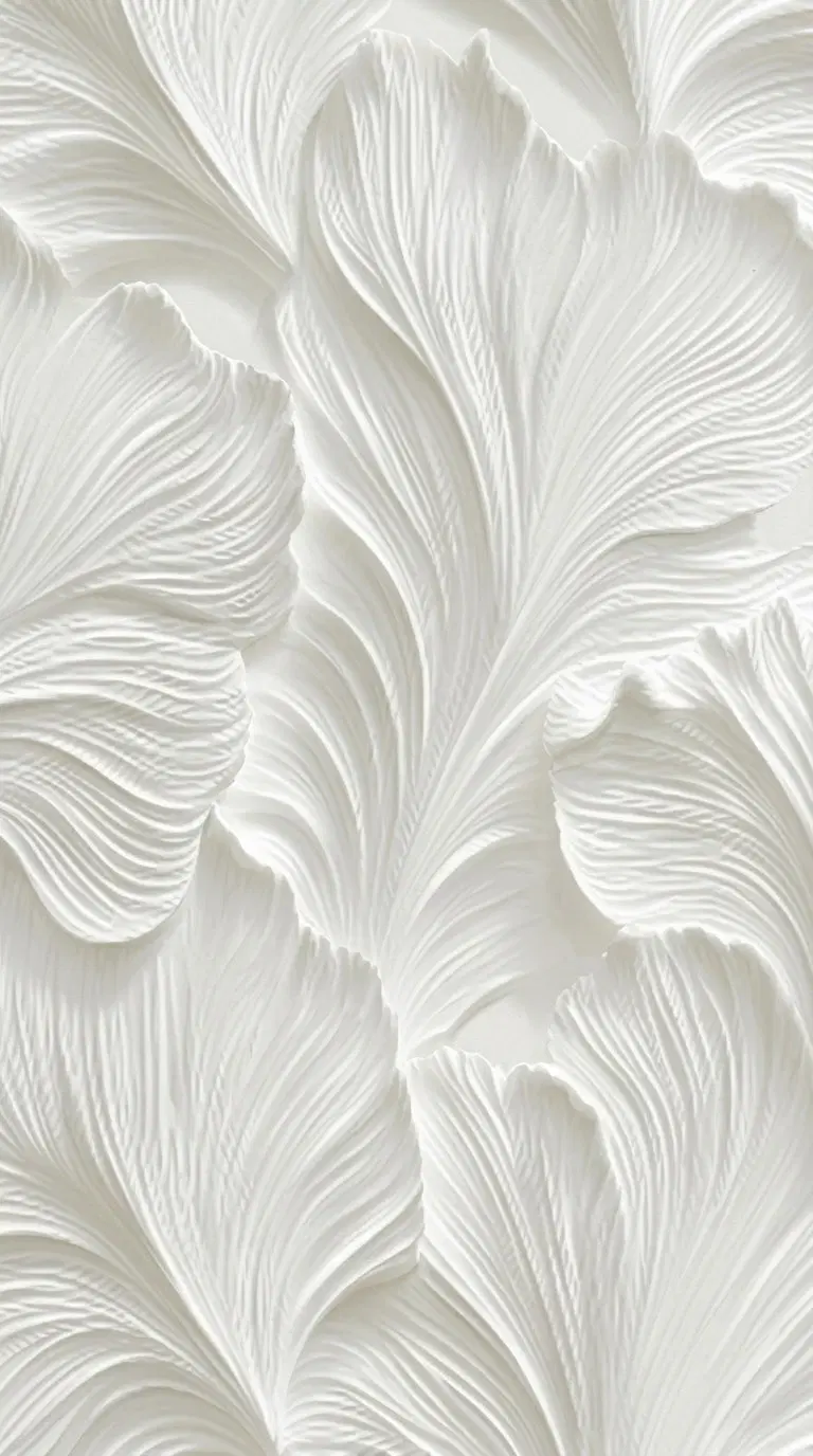 Elegant White Minimalist Wall Art Featuring Textured Leaf Patterns