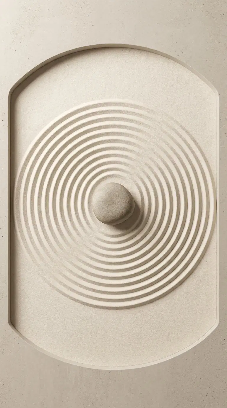 Minimalist Wall Art with Zen-Inspired Stone and Circular Sand Pattern