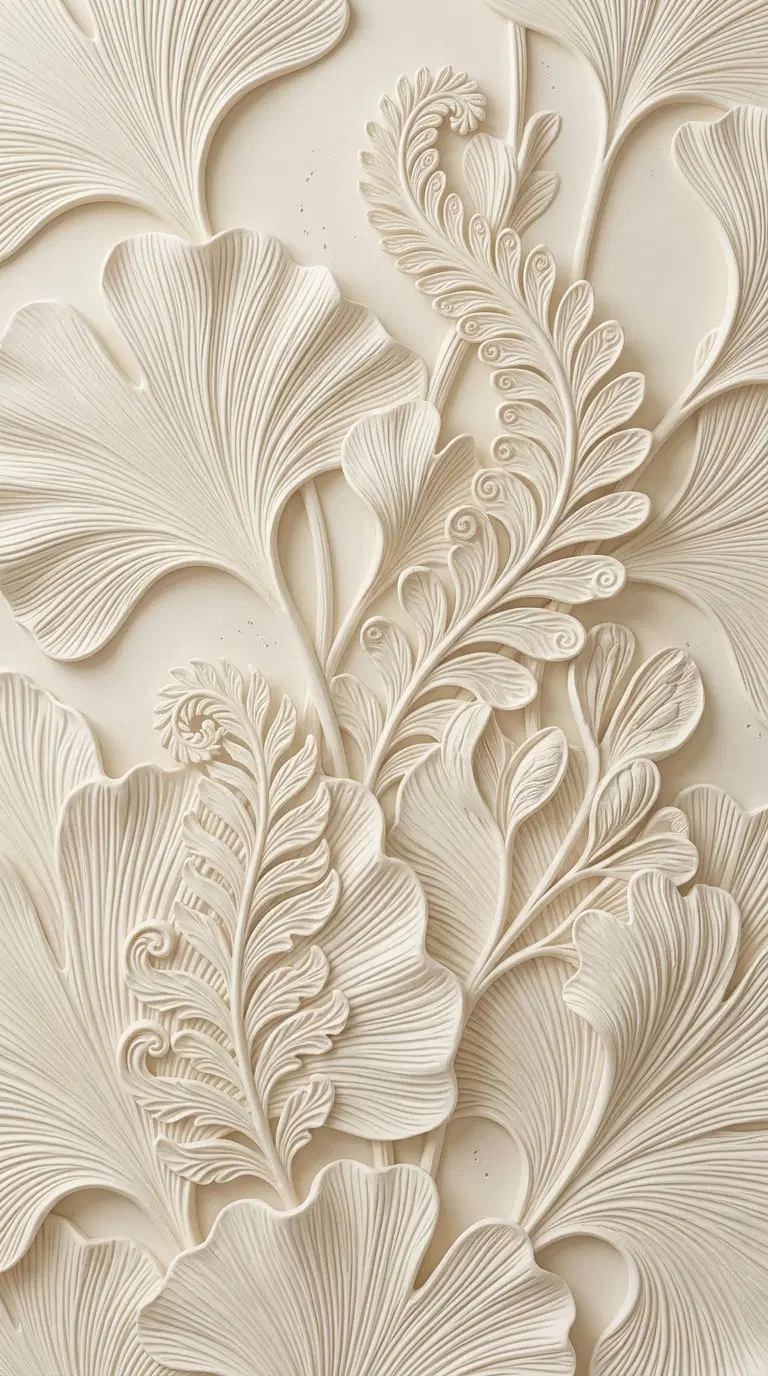 Elegant Neutral Botanical Wall Art with Detailed Leaf Patterns in Beige