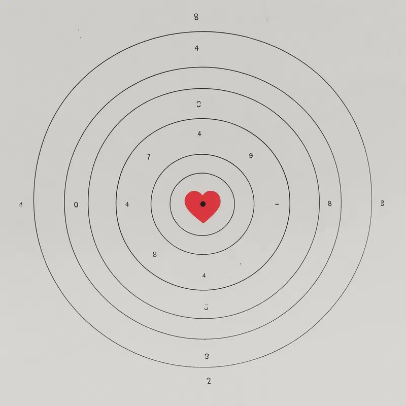 Minimalist bullseye target design with a red heart at the center
