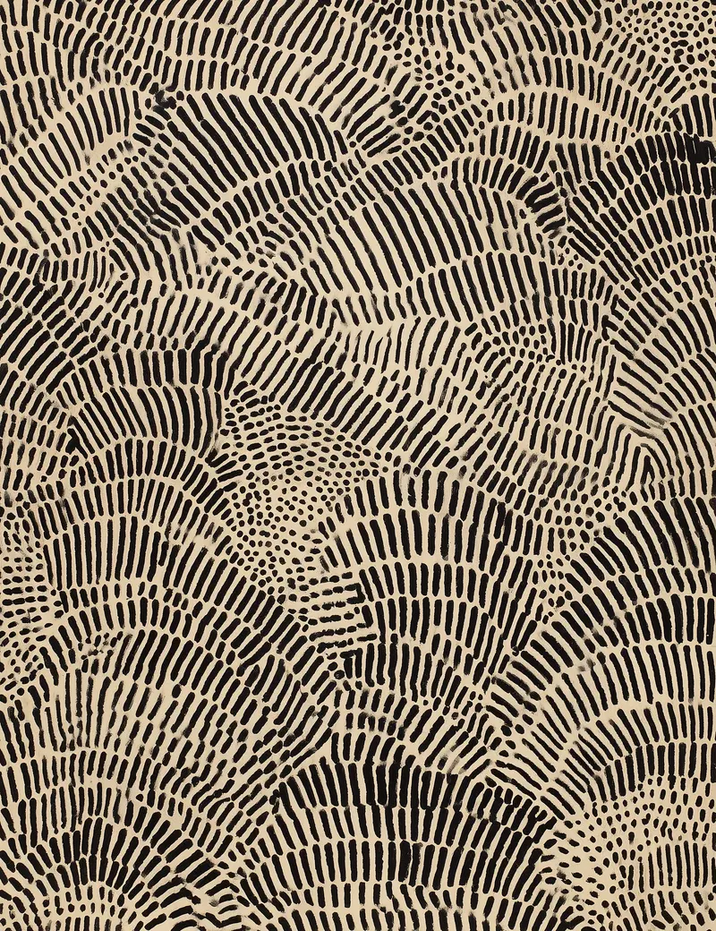 Abstract art with repetitive black brushstroke patterns on beige