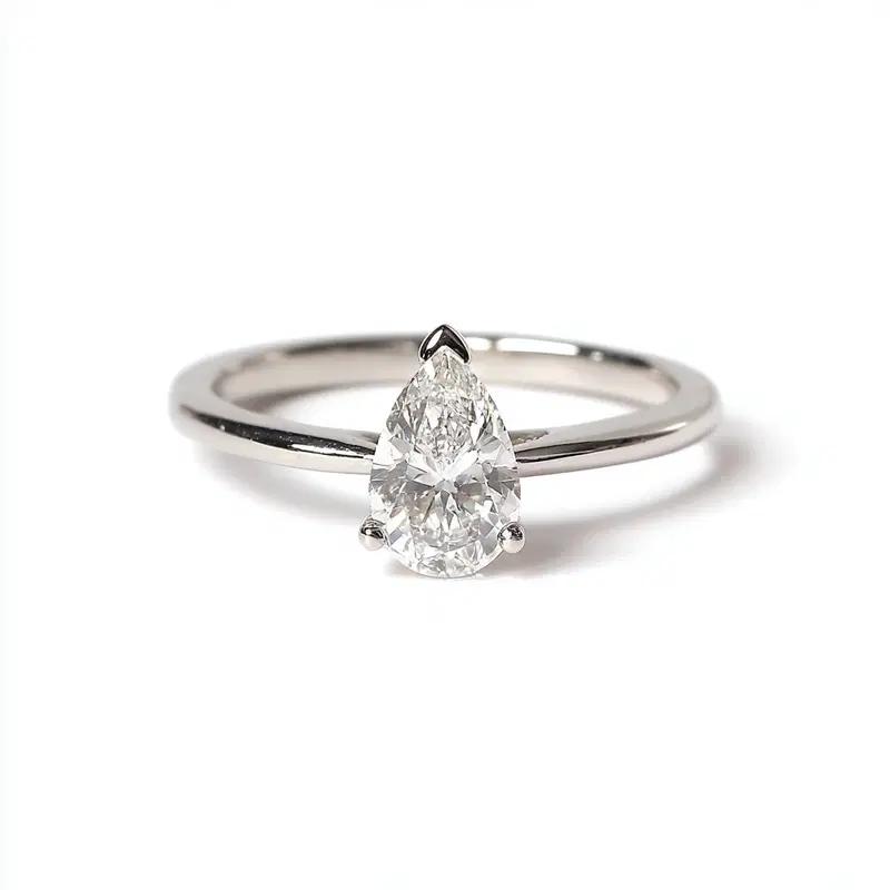 Elegant close-up of a teardrop diamond ring on a white background