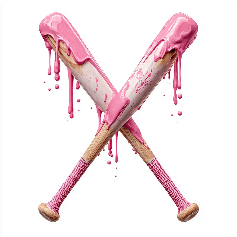 Crossed baseball bats dripping with vibrant pink paint for bold wall art