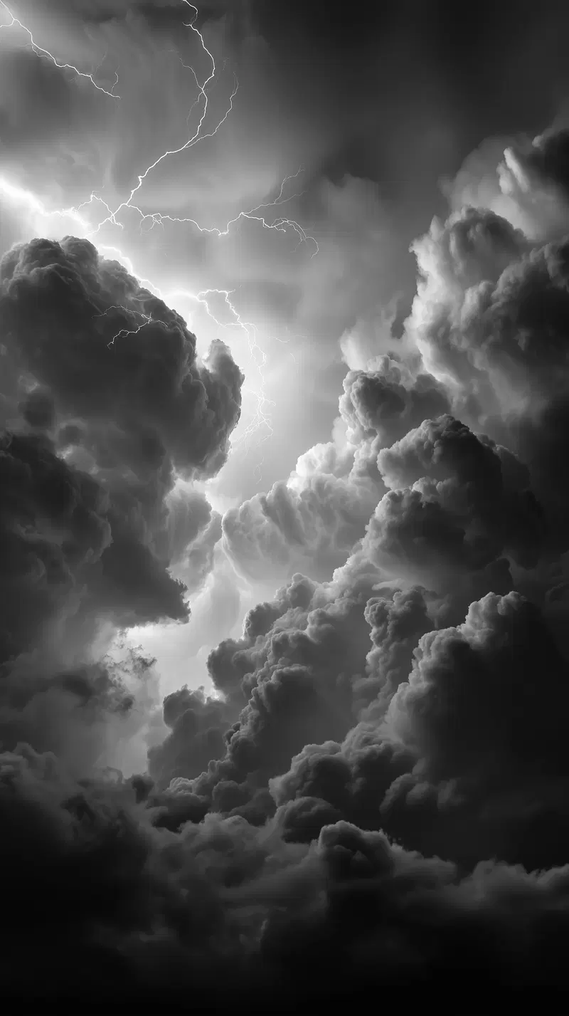 Dramatic Black and White Photograph of Lightning and Storm Clouds