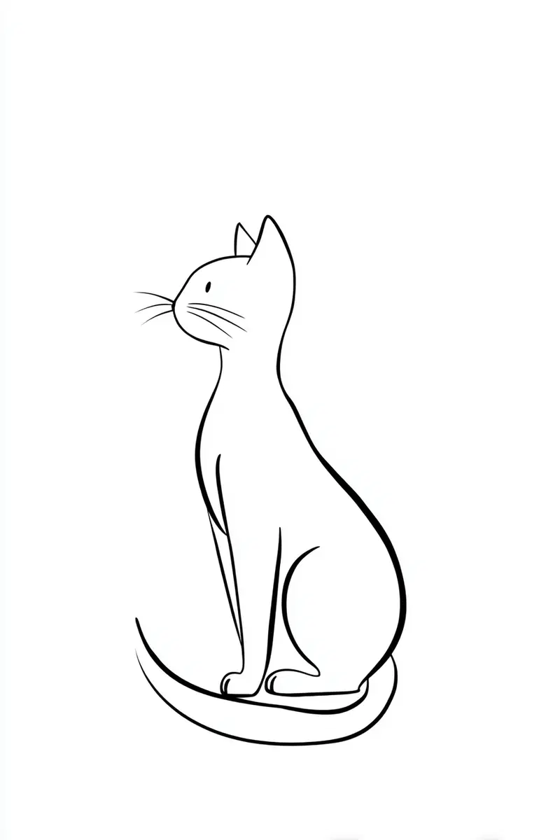 Minimalist black and white line drawing of a sitting cat