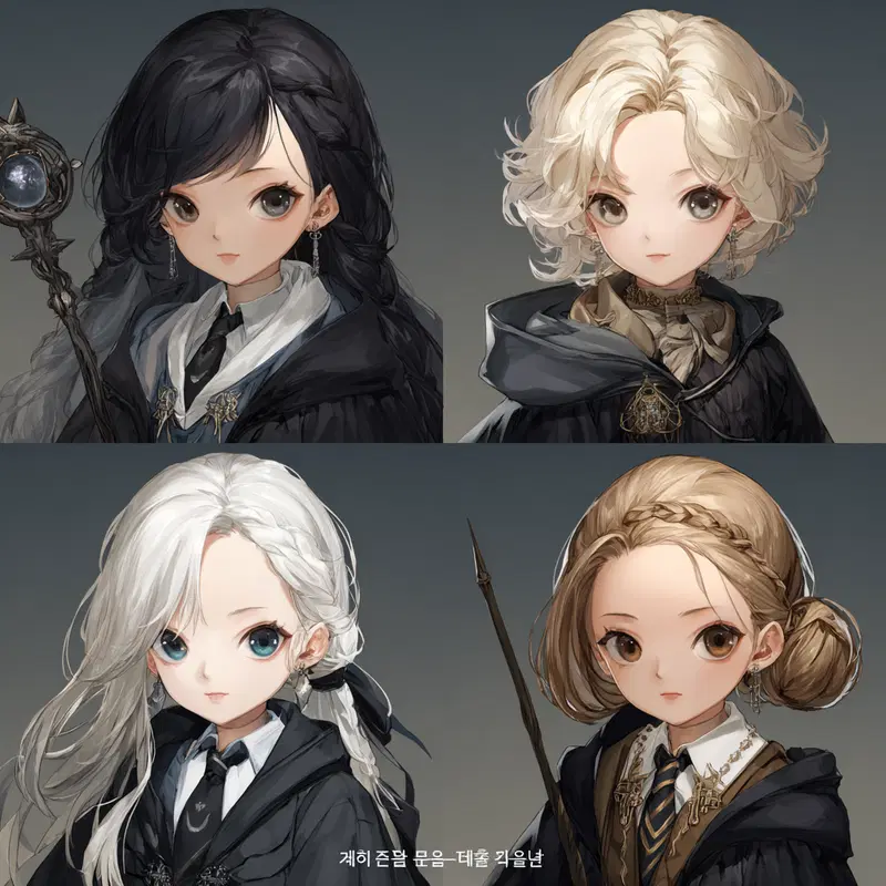 Detailed digital portraits of four characters in fantasy-inspired attire