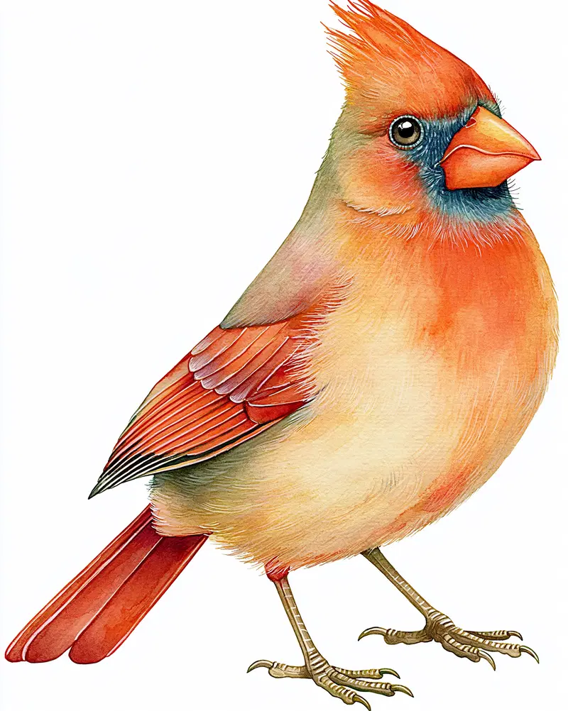 Detailed Watercolor Illustration of a Female Cardinal Bird