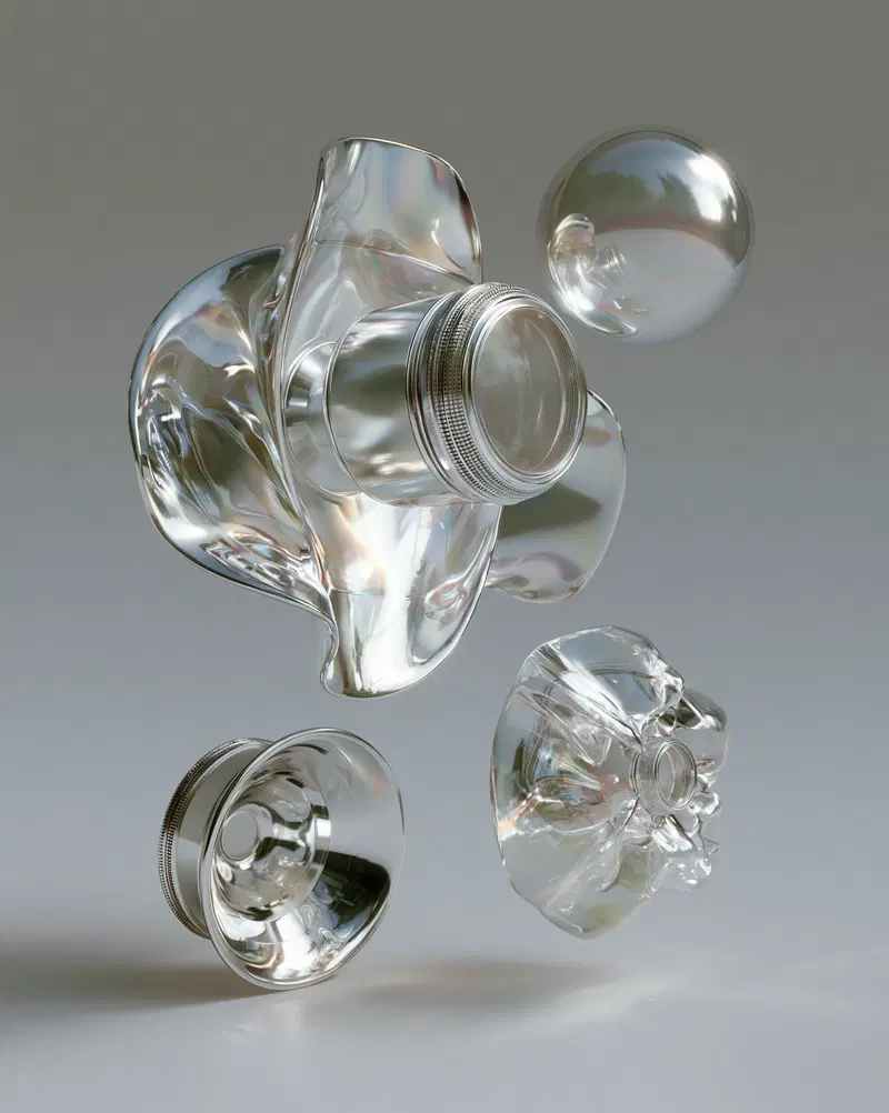 Floating 3D Liquid Shapes in Hyperfuturism Style