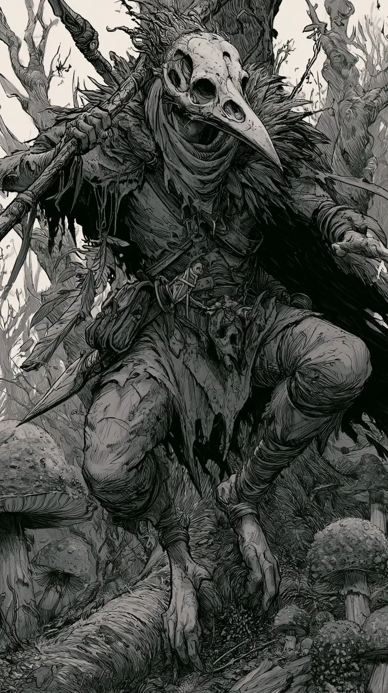 Dramatic Dark Fantasy Fae Warrior in Enchanted Forest
