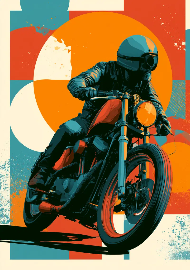 Bauhaus Style Abstract Poster for Custom Harley Davidson Chopper