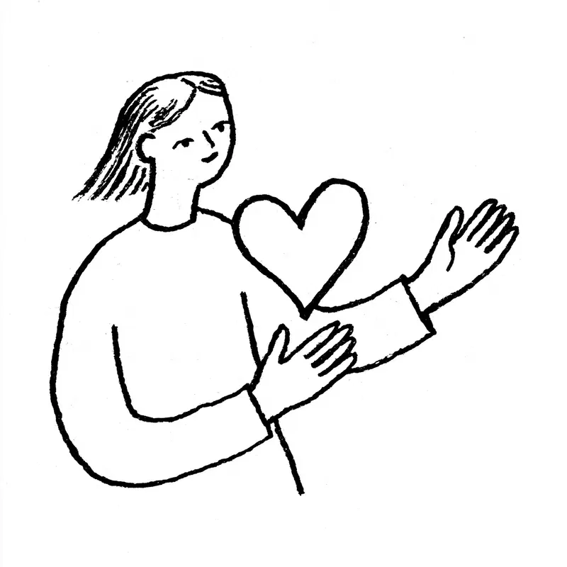 Simple Black and White Illustration of Hands Holding a Heart