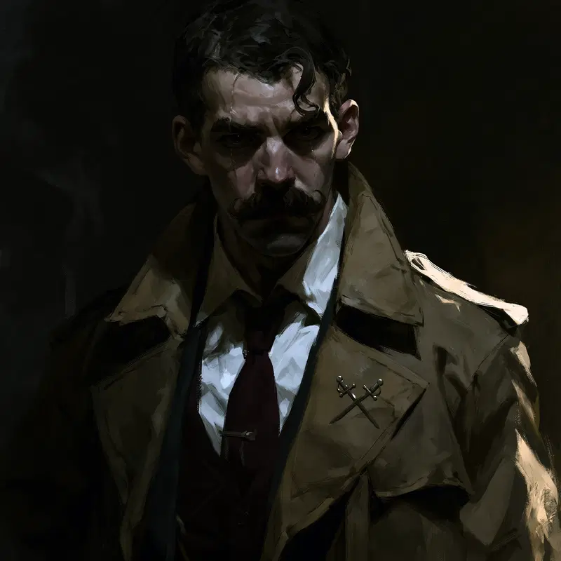 Detective in a Dark Noire Scene with Majestic Moustache