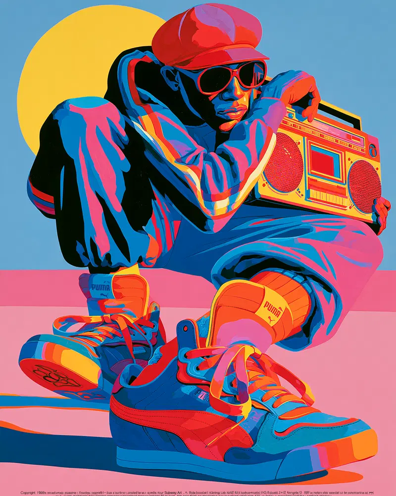 Stylized 1980s NYC Subway Graffiti Character in Bold Colors