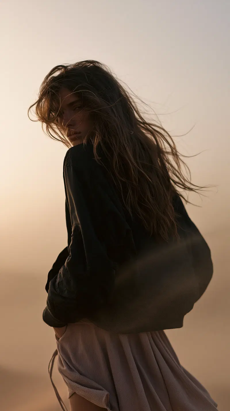Woman in a Desert Setting with Soft Earthy Tones