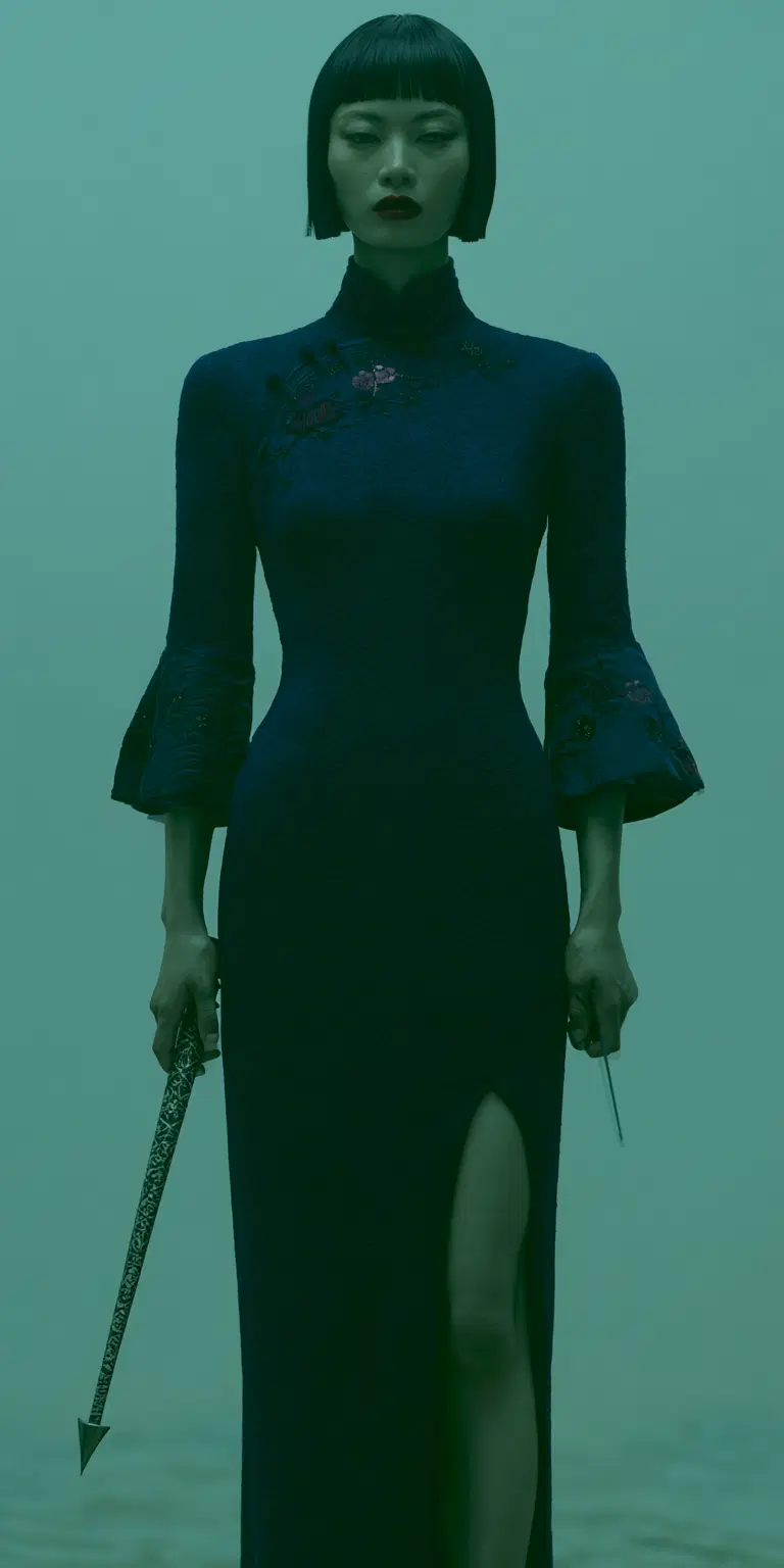 Cinematic Fashion Portrait of an Asian Woman in Cheongsam