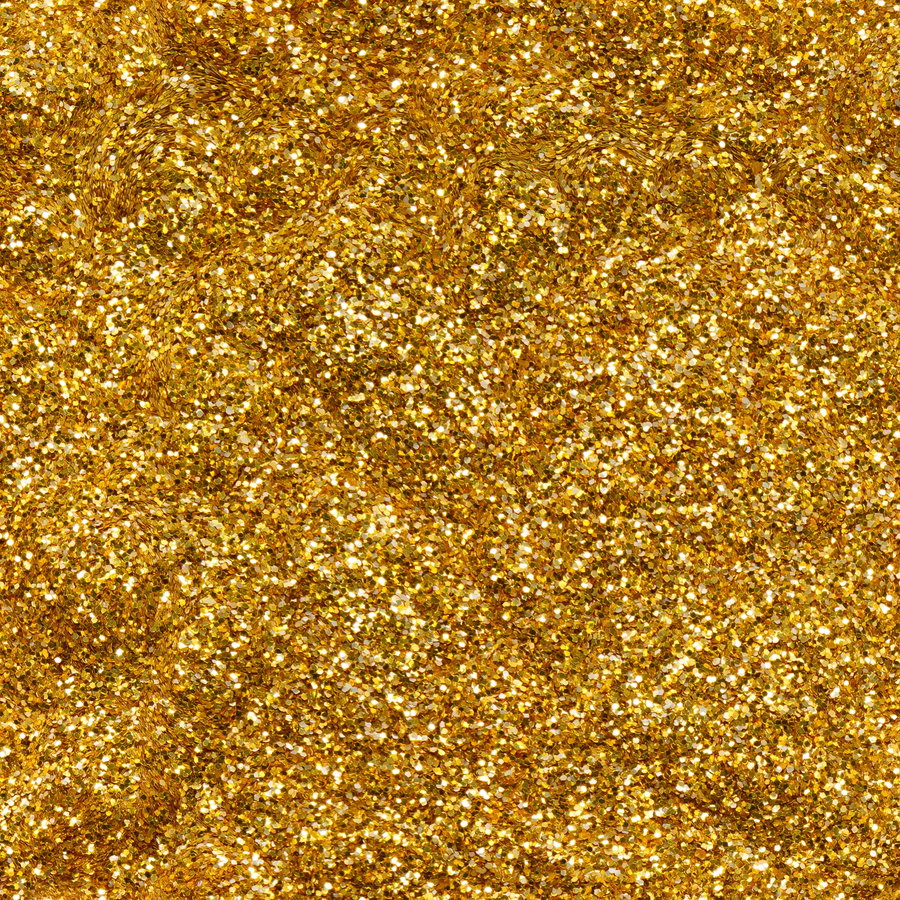 A full-frame shot of a textured surface covered in tightly packed shimmering gold sequins, creating a sparkling effect with tiny white flecks.