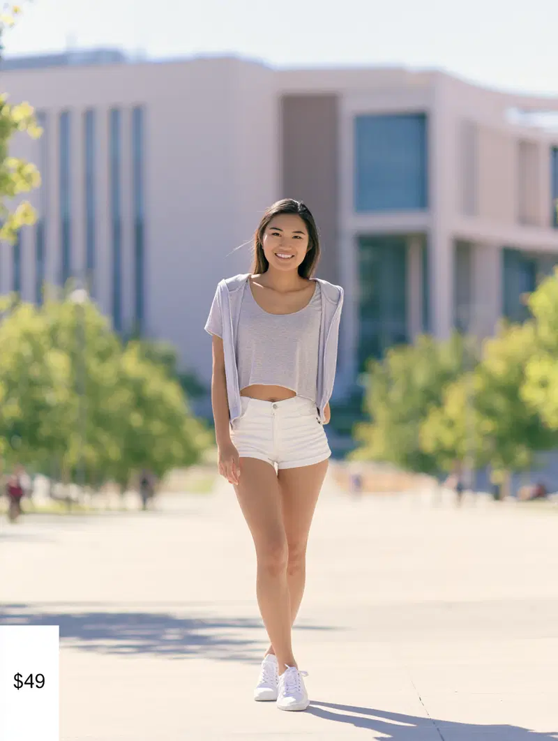 Stylish University Student in Trendy Summer Fashion