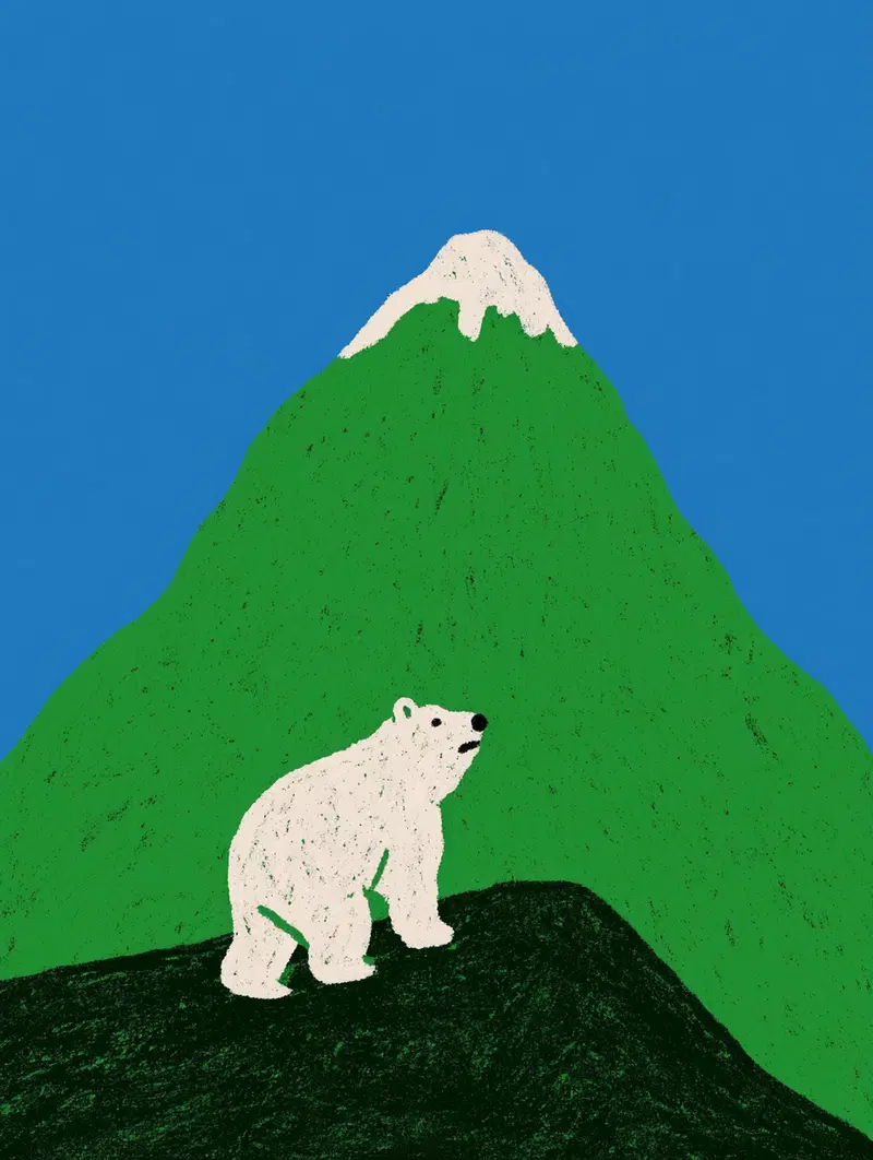 A Little Bear Climbing a Mountain to Enjoy the View