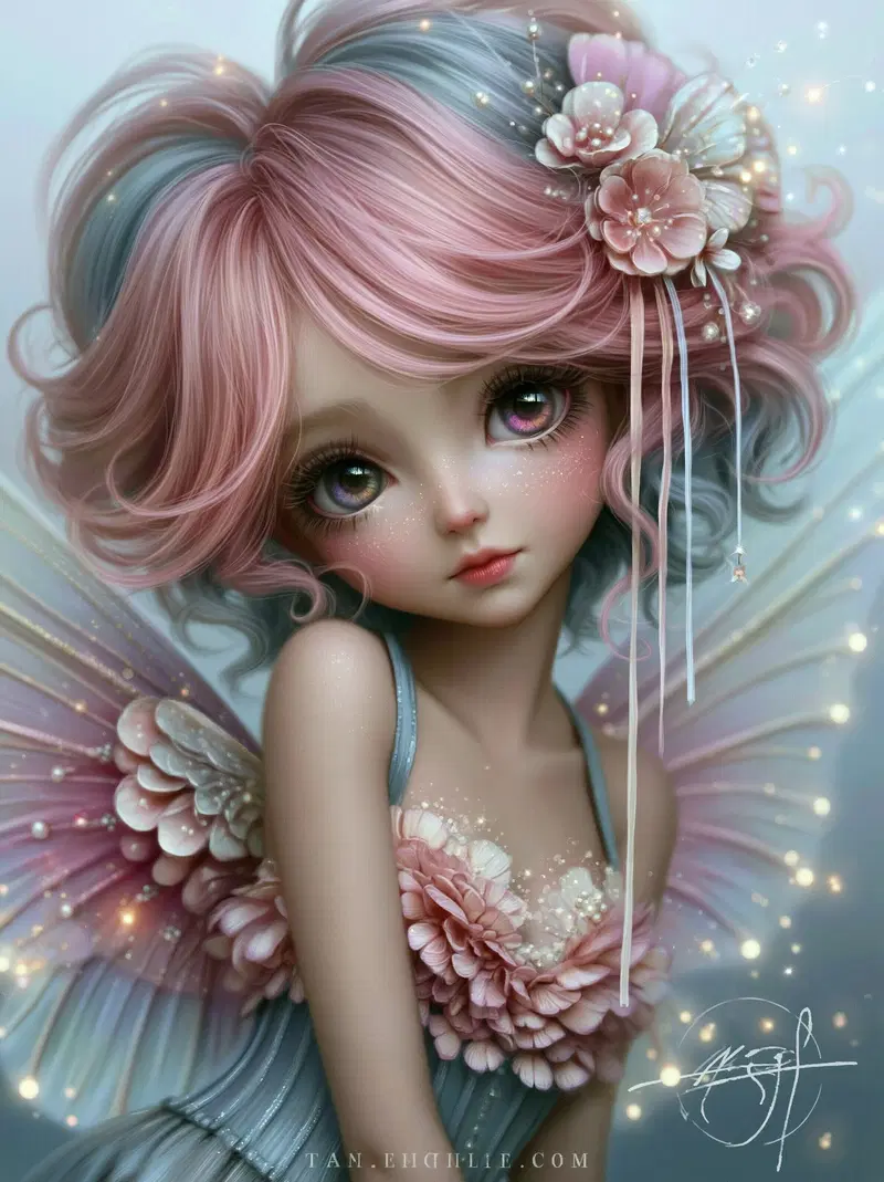 Adorable Fairy Girl with Pink Hair and Delicate Wings