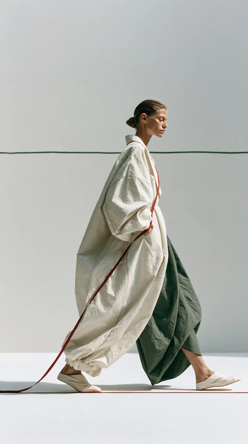 Surreal Minimalist Fashion with a Dark Green Line