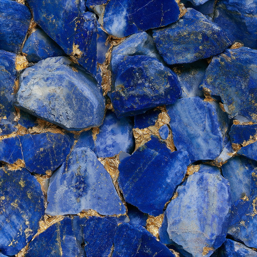 Close-up of lapis lazuli stones with deep blue hues and gold flecks