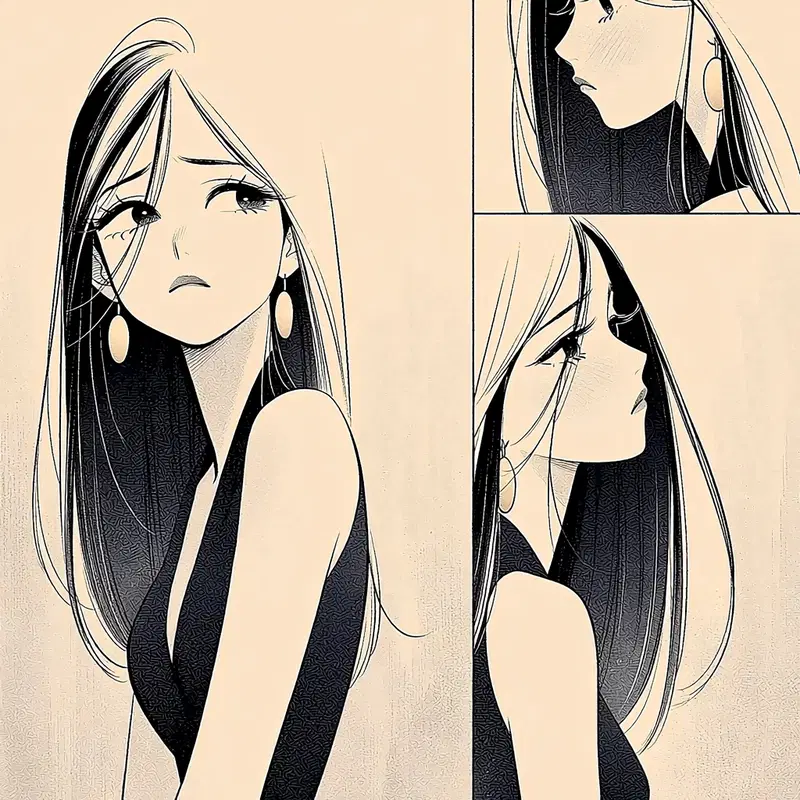 Illustration of a Sad Girl in Anime Style from Multiple Angles