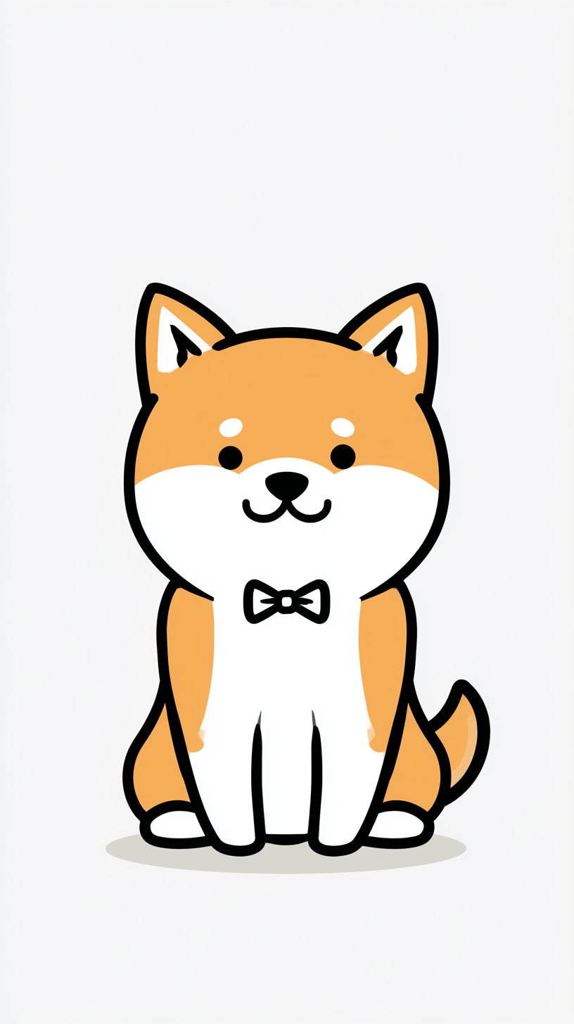 A cute Shiba Inu mascot, upper body only, front-facing, wearing a small bow tie, friendly smile, minimal black pen outlines, warm orange and white colors, light soft background.