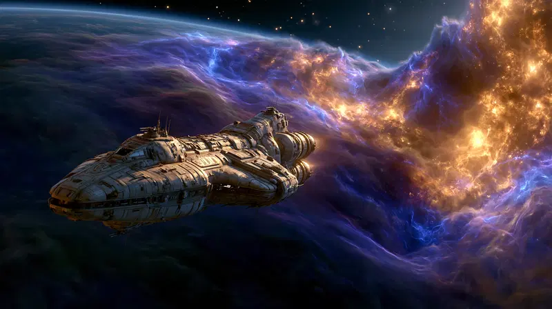 A Research Spacecraft in a Pulsating Nebula with Distant Stars