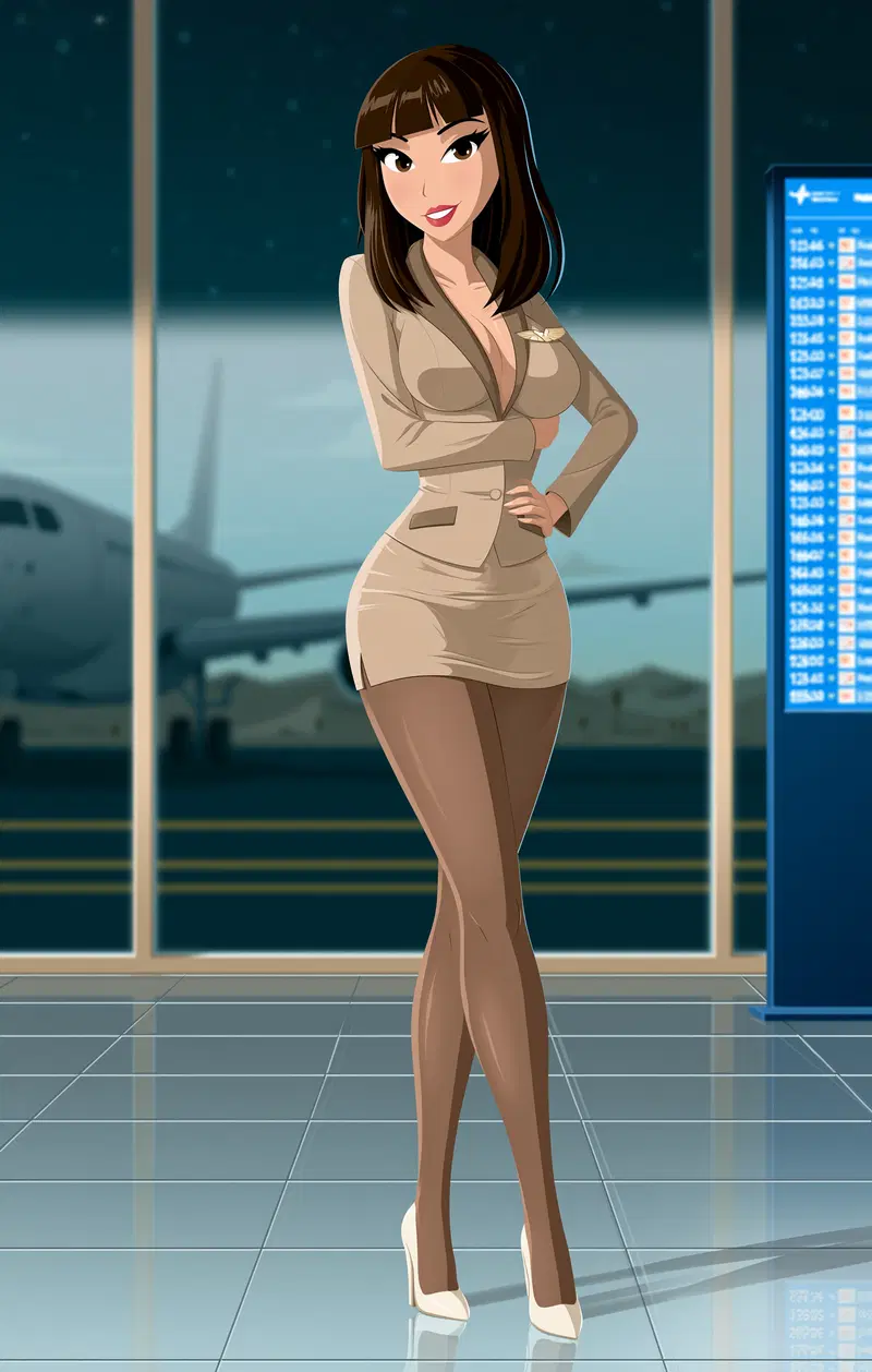 Stylish and Confident Woman in Airport Terminal Setting