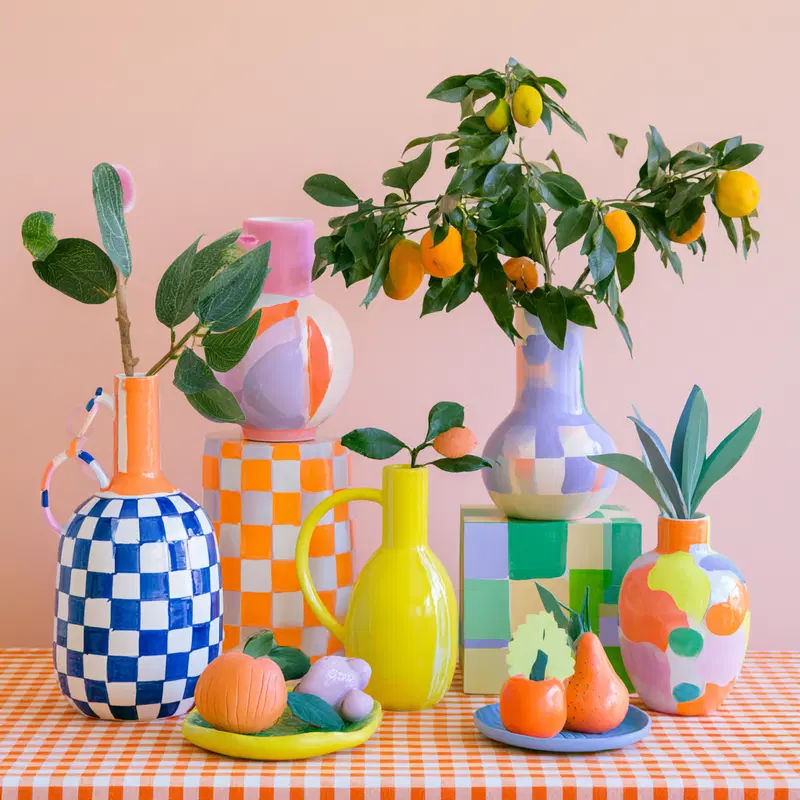 Bright and Fun Modern Tablescape with Neon and Pastel Vases