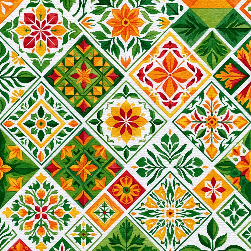 Vibrant Watercolor Floral and Geometric Mosaic Patterns