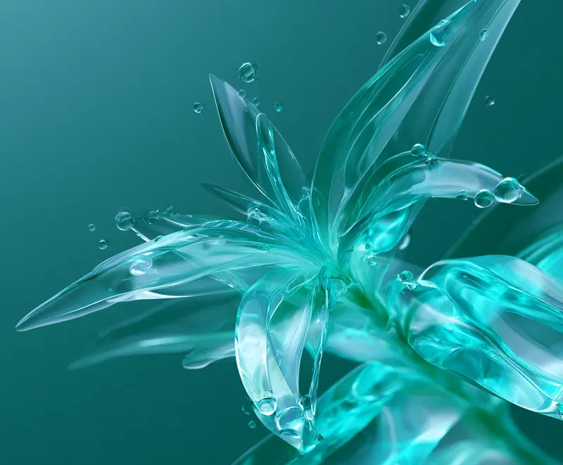 Aloe Leaves with Moisture Droplets in a Blue-Turquoise Palette