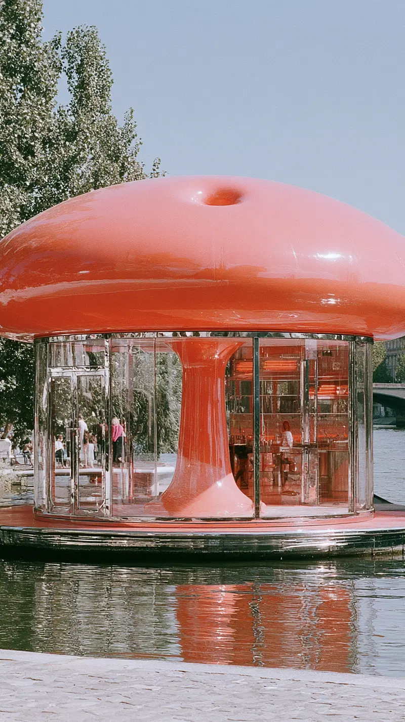 Modernist Pavilion with Glossy Dome on the Seine in Paris