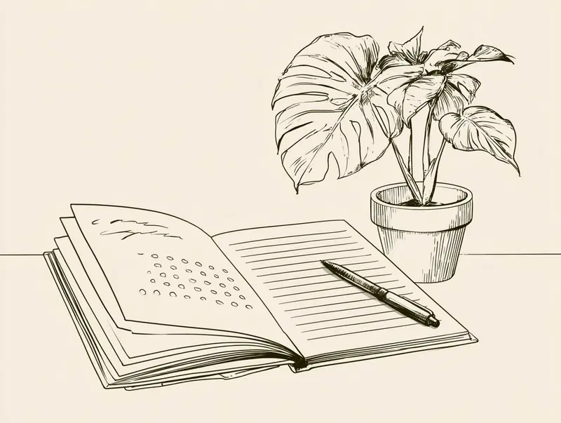 Hand-drawn Plant Care Journal with Monstera and Pen