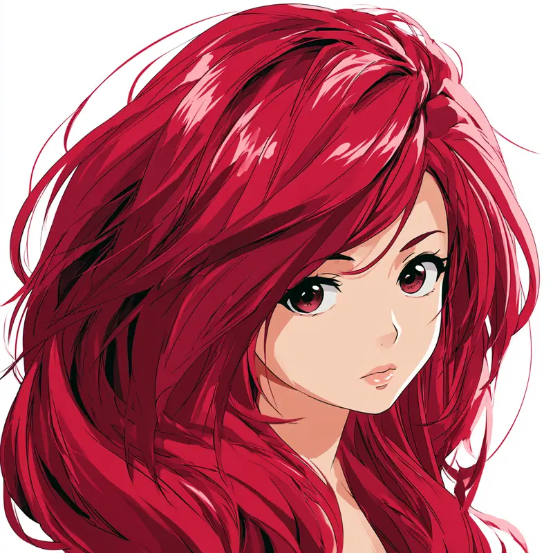 Vibrant Anime Character with Long Crimson Red Hair