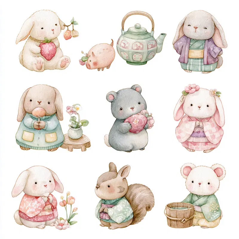 Adorable Watercolor Baby Animals in Soft Pastel Colors