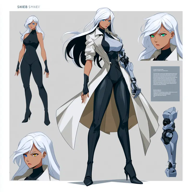 Character Showcase of a Tall OC with Heterochromatic Eyes and Mechanical Arm