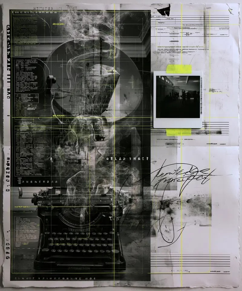 Artistic Black and White Photocopy Collage with Typewriter Elements