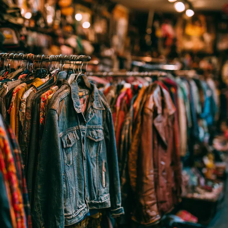 Charming Vintage Thrift Store Interior with Retro Clothing