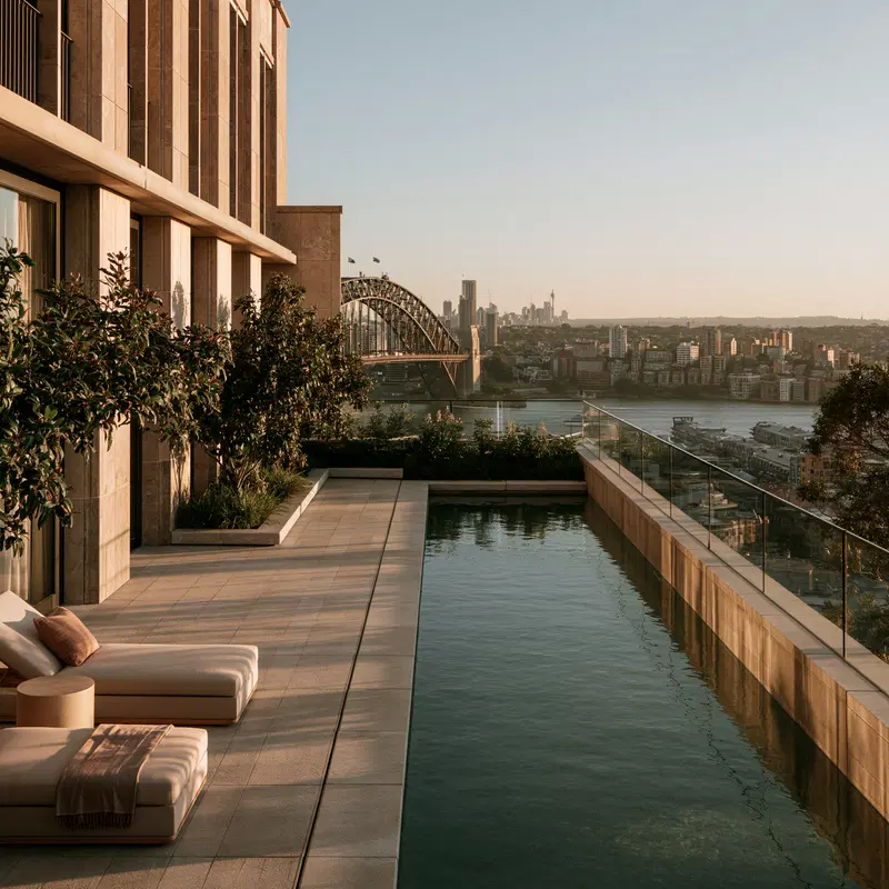 Sophisticated Sunset View from a Pool over Sydney Harbour
