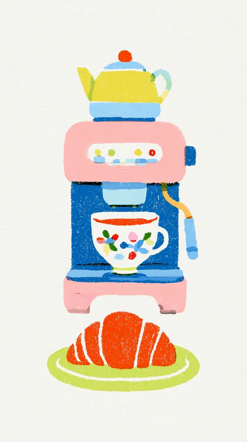 Playful Pastel Coffee Machine and Croissant Design