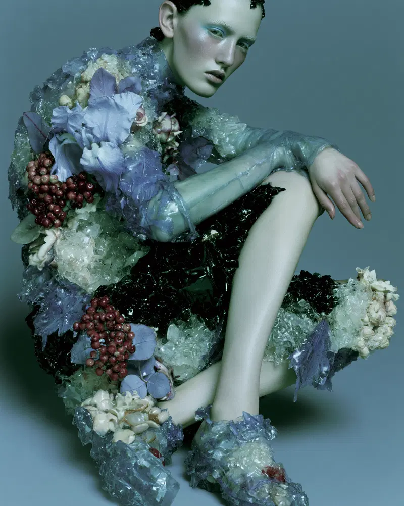 Surreal Beauty Editorial with Textured Nature Elements